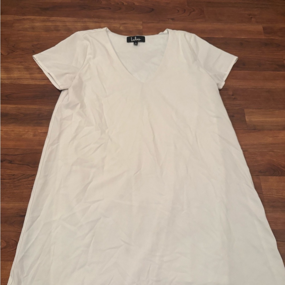 Lulu's Elegant Cream V-Neck Dress